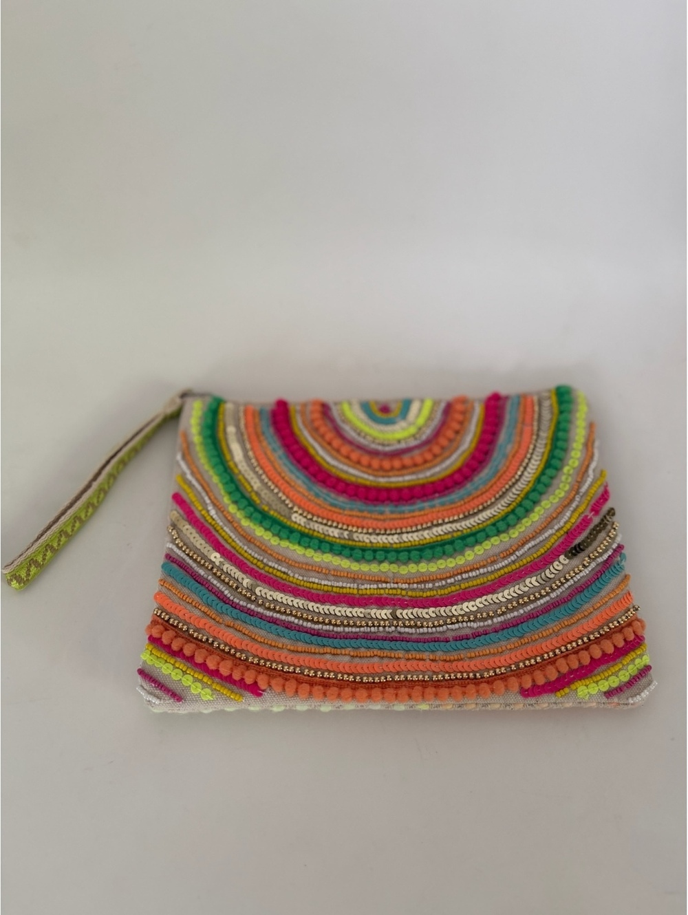 America and Beyond multicolor beaded clutch pouch